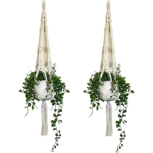 Handmade Macrame Plant Hanger from Natural Cotton Rope, 100 cm Long