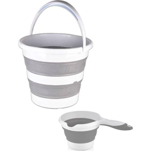 Gray Collapsible Bucket And Gray Foldable folding feature Of Maşrapa maşrapa occupy space in your bathroom