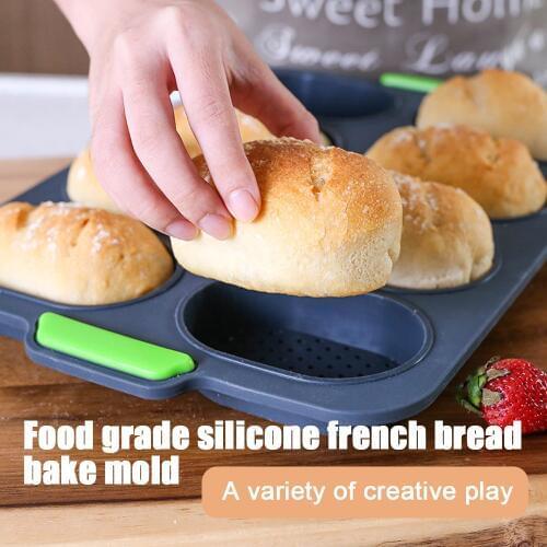 8 Grids Silicone Bread Pan French Roll Toast Mold Non-stick Heat Resistant Cake Tray Mould Bakeware Exhaust Holes Baking Tools