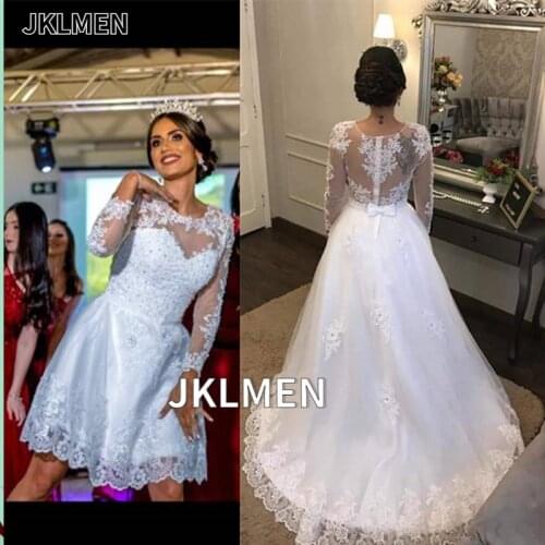 Vestido De Noiva Long Sleeves Two Pieces Wedding Dress 2021 With Flowers Bride Dress Robe De Mariee Bridal Gowns
