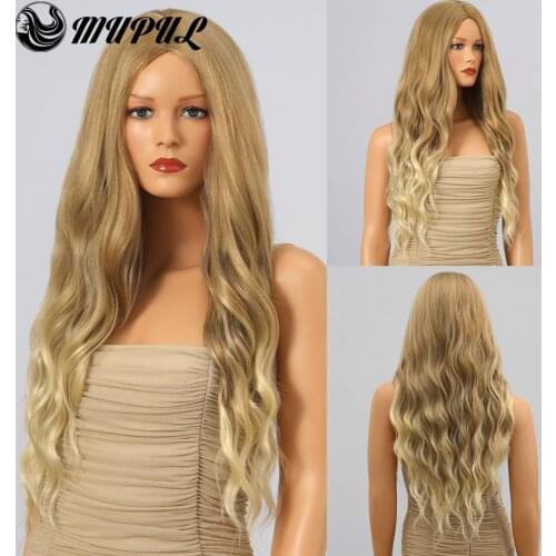 Blonde Daily Wave Long Ombre Hair Synthetic Wigs For White Black Women Nutural Female Party Cosplay Heat Resistant Fiber Wig