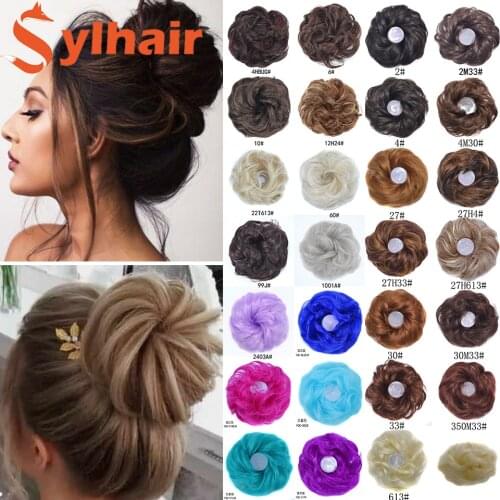 Sylhair Women Chignon Hair Elastic Hair Bun Hair Synthetic Wrap On Messy Bun Ponytails Curly Scrunchy Chignon for Women 35 Color