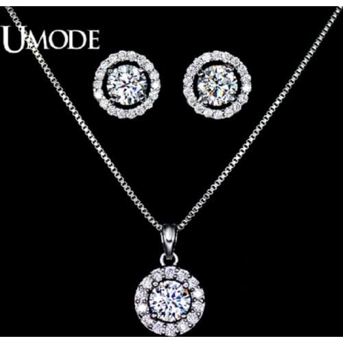 UMODE Jewelry Set for Women Handcraft Small Cute CZ Stud Earrings and Chain Pendant Necklaces Wedding Accessories Gifts US0014