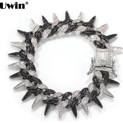 UWIN Hip Hop Jewelry 19mm Thorns Miami Cuban Bracelet Iced Out Micro Pave Cubic Zirconia Bracelets for Women Men Fashion Jewelry