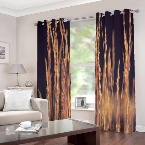 High Quality Custom Wheat field barley golden window curtain Modern Home decoration Living room Bedroom Drapes Sets