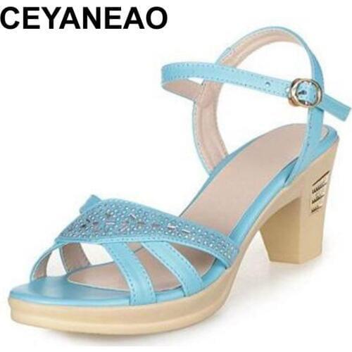 CEYANEAO 2020 bestseller new cowhide rhinestone summer shoes woman fashion genuine leather sandals sandals women summer shoes