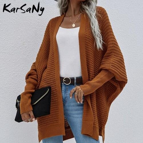 Women Oversized Cardigan Knitted Coat Autumn Oversize Sweater Bat Sleeve Womens Knitted Jacket Loose Oversize Cardigan Women