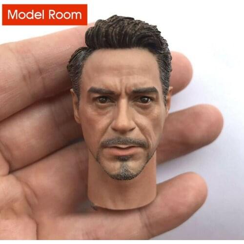 1/6 Tony Stark Head Sculpt Model Long Neck Male Head Carving Fit 12'' Man Action Figure Body for Collection