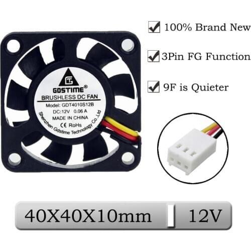 1 Pcs Gdstime 12V 40x40x10mm 4010 9 Blades 3Pin FG Function Brushless DC Cooling Fan 40mm 4cm Mini 3D Printer Radiator Cooler