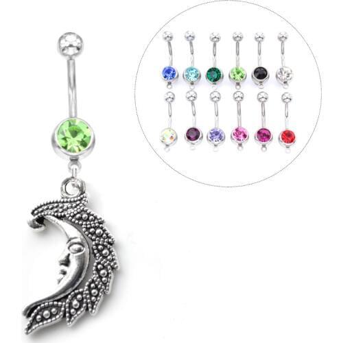 1pc Charm Belly Button Rings Surgical Steel Moon Navel Piercing Bohemian Dangle Belly Body Jewelry 14g piercing ombligo Jewelry