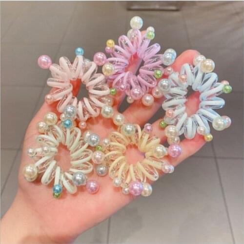 1PCS Japan And South Korea Fashion Pearl Colored Telephone Line HairTie Fresh And Wild Ladies Tie Hair Rubber Band Headdress