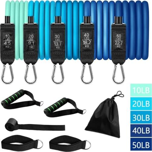 11 Pcs Resistance Bands Set Elastic Rubber Bands Fitness Exercise Tube Bands Pull Up Assist Training Expander Pilates Equipment