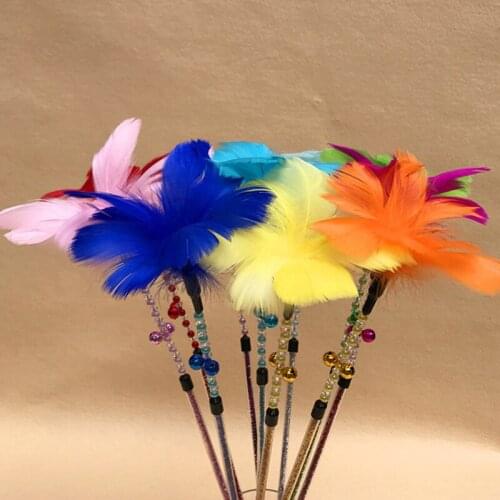 2pcs/Set Feather Teaser Stick Cat Interactive Toy Lovely Cat Teaser Wand Artificial Colorful Cat Teaser Toy Bell Pet Supplies