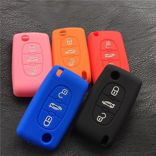 3button silica gel rubber Car key Case set for Peugeot 207 307 308 407 607 807 For Citroen C2 C3 C4 C5 C6 Folding Car Key Cover