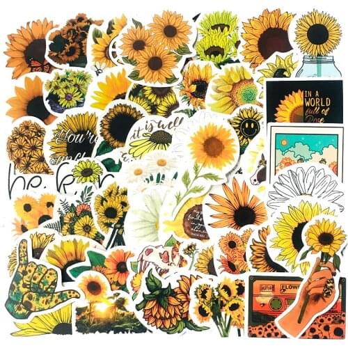 50PCS Plant Beautiful Sunflower Stickers For DIY Stationery Laptop Skateboard Guitar Sun Flower Vinyl Car Decals Stickers