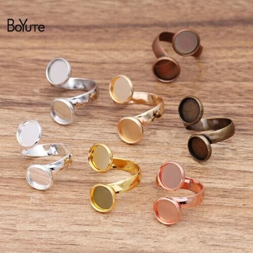 BoYuTe (20 Pieces/Lot) Round 10MM 12MM Cabochon Ring Base Vintage Diy Adjustable Double Ring Blanks Jewelry Accessories