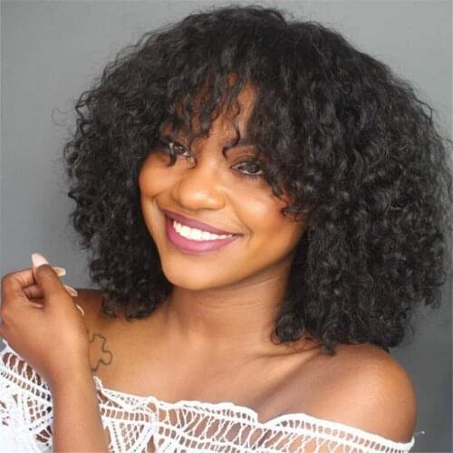 Brazilian Water Wave Human Hair Wigs With Bangs Full Machine Made short human hair Wigs For Black Women Remy Pixie Cut Bob Wig