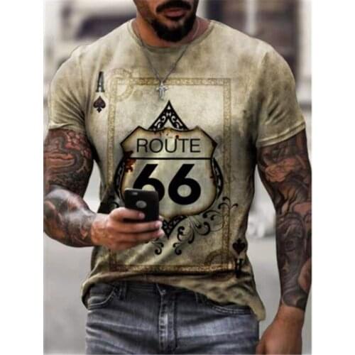 Summer Short-sleeved T-shirt 66 American Road 3dt Shirt Sweat-absorbent Breathable Top O-neck T-shirt Male Large Size Shirt
