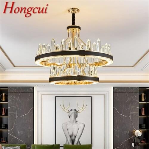 Hongcui Chandelier Crystal Pendant Lamp Postmodern Home LED Leather Light Fixture for Living Dining Room