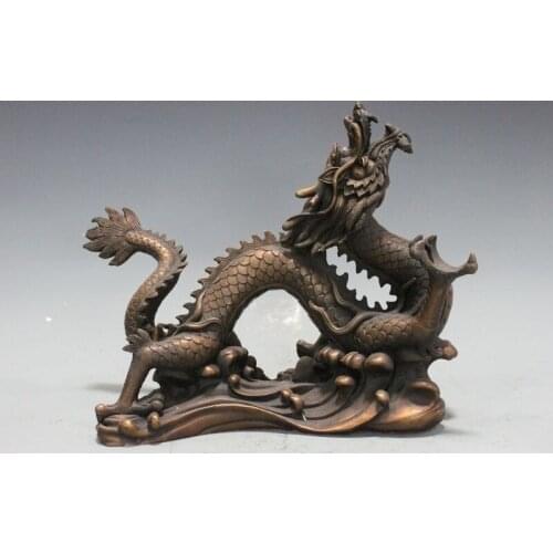 Chinese Pure Bronze Copper Traditional feng shui Lucky Dragon Royal Statue