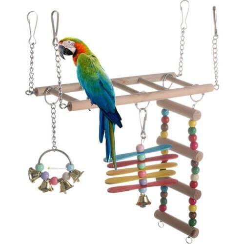 Bird Parrot Cage Climb Toys Wood Parakeet Swings Bridge Ladders Perches Stand Toy Hamster Birds Supplies C42