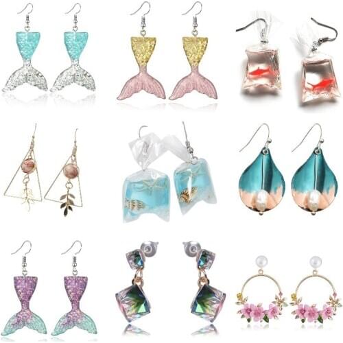 Cute Handmade Earrings Womens Jewelry Fashion Creative Koi Fish Goldfish Mermaid Bottle Fruit Water Bag Dangle Earrings