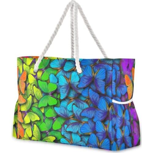 Fashion Folding Women Big Size Handbag Tote Ladies Casual Butterfly Printing Nylon Graffiti Shoulder Bag Beach Bolsa Feminina