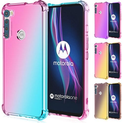 Fashion Half Transparent Gradient Phone Case For Motorola Moto One Fusion Plus One Hyper G Fast G 5G Airbag Corners Soft Cover