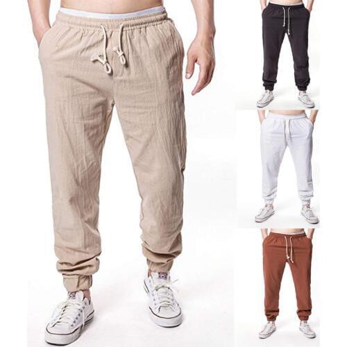 2020 men Cotton and linen trousers Calcas De Linho Verao Calcas Dos Homens Com Cordao Soltas Pantalones Hombre Solidos Harem Pan