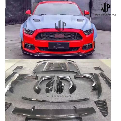 CF+ FRP Unpainted Wide Car body kit Front Lip Rear diffuser Engine hood For Ford Mustang KylinTotem style Car styling 15-17