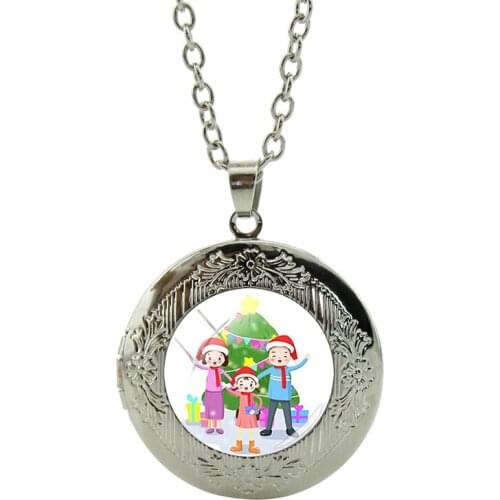 JOINBEAUTY New Trendy Cartoon Christmas Tree Necklace Art Illustration Glass Dome Locket Family Jewelry For Arbor Day Gifts