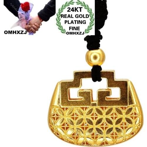 OMHXZJ Wholesale CA431 European Fashion Fine Woman Girl Party Birthday Wedding Gift Hollowed Flower Lock 24KT Gold Pendant Charm