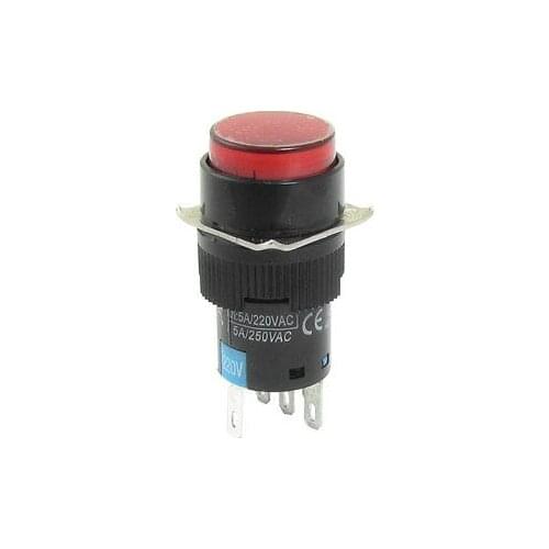 AC 250V 5A Red Latching 1NO 1NC Illuminated Push Button Switch 16mm