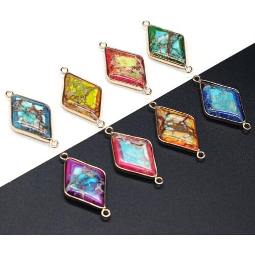 2021 New Fashion Double Hole Connectors Natural Emperor Stone Colorful Pendant Charms for Jewelry Making DIY Bracelet Earring