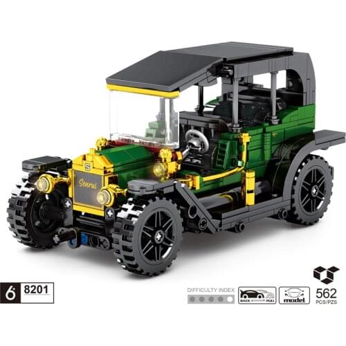 Technical classic Vintage car building block 1924 ford model T Tourer bricks pull back vehicle toys collection for boys gifts