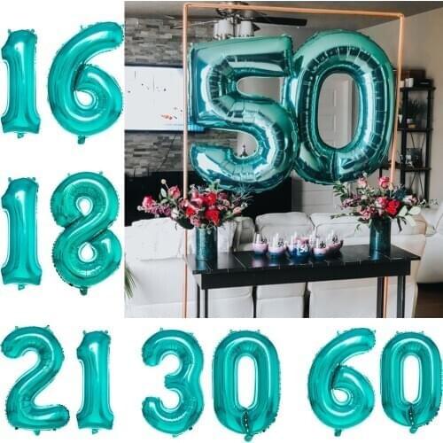 2pcs 32inch Tiffany Blue Balloon Banner 18 21 30 40 50 60 Birthday Party Decoration Adult Birthday Letter Number Foil Balloons