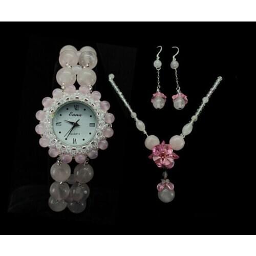 Jewelry Watch + Necklace + Earings Sets Girls Women Quartz Wrist Watch Natural Jade Wristwatch Students Gifts