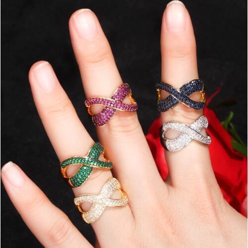 CWWZircons Designer Cross Red Green Cubic Zirconia Women Gold Color Adjustable Rings Engagement Jewelry Best Friend Gift R164
