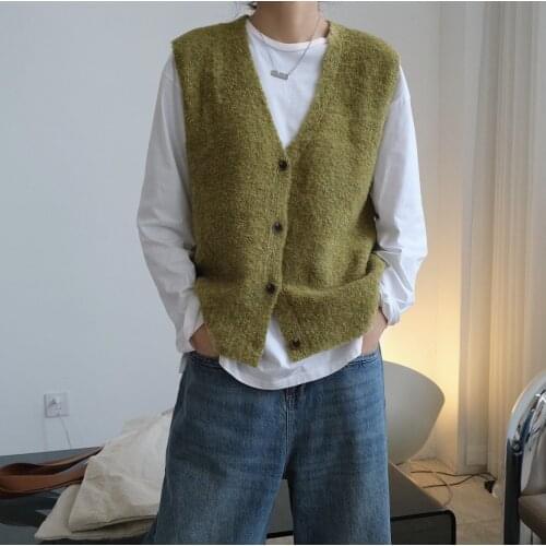 Womens Sweaters 2021 Sleeveless V Neck Wool Vest Solid Color Knitted Sleeveless Vest Female Cardigan Femme Sweaters