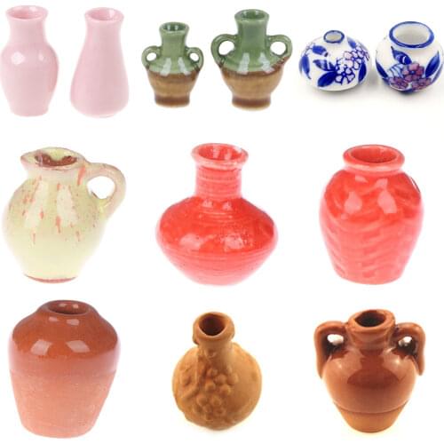 1/2/3/5/7/9 PCS Dollhouse Mini Ceramic Porcelain Vase Accessories Doll House Miniatures 1:12 Accessories Decorative Miniature