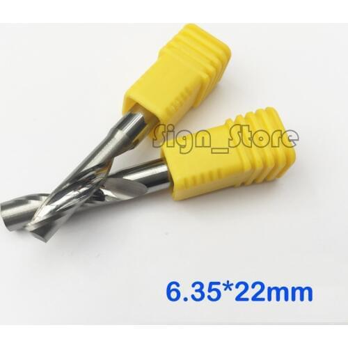 2pcs 6.35mm 1/4" High Quality Carbide CNC Router Bits One Single Flute End Mill Tools 22mm Aluminum Cutting