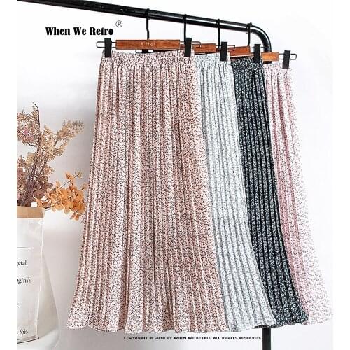 2021 Holiday Beach Long Boho Maxi Skirt VD1818 High Waist Women Summer Floral Print Chiffon Pleated Midi Skirt