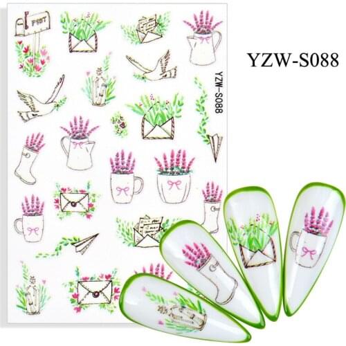 3D Nail Sticker Sketch Flower Dove Slider Nails Art Decoration Wraps Decals Cute Design Adhesive Manicure Tips Stickers Pegatina
