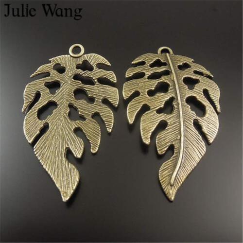 Julie Wang 5-20PCS Leaf Charms Antique Bronze Alloy Hollow Large Leaves Pendant Charms Handmade Hanging Tops Jewelry Making