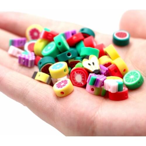 50pcs/lot 10mm Mixed Fruit Beads Fruit Polymer Clay Beads Loose Spacer Beads For Jewelry Making DIY Bracelet Necklace Wholesale