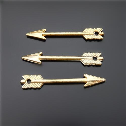 50pcs GraceAngie Gold Retro Bow and Arrow Style Pendant Charms Ancient Alloy Jewelry Accessories Key Chain Decor 30*5*1mm