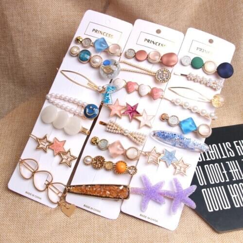 8pcs metal Hair Clip beauty pearls starfish cherry hair clips accessories anti slip styling tools