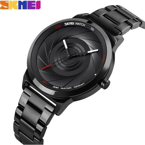 SKMEI 3D Camera Design Creative Quartz Watch Men Top Brand Luxury Business Mens Watches Simple Wristwatch Stainless Steel Strap