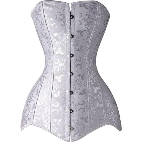 Black Gothic Corset Long Overbust Busties Tops Steampunk Sexy Body Shaper Steel Boned Waist Slimming White Plus Size Bodice