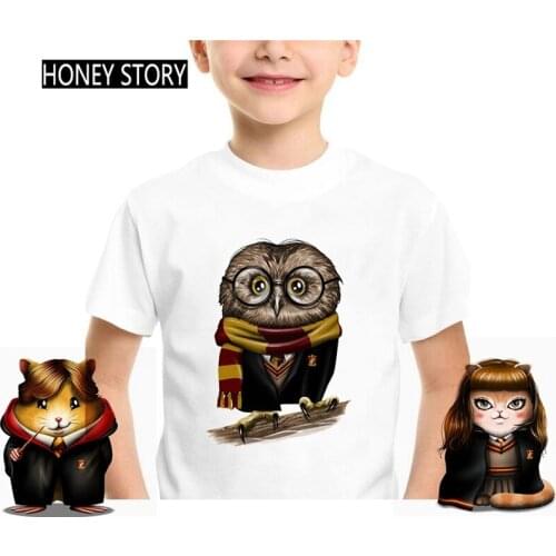 Boys Lovely Cartoon T-Shirt Owl Animal Print Summer Fashion Children Kids Short Sleeve Tee Boys Girls Casual O-neck Tops